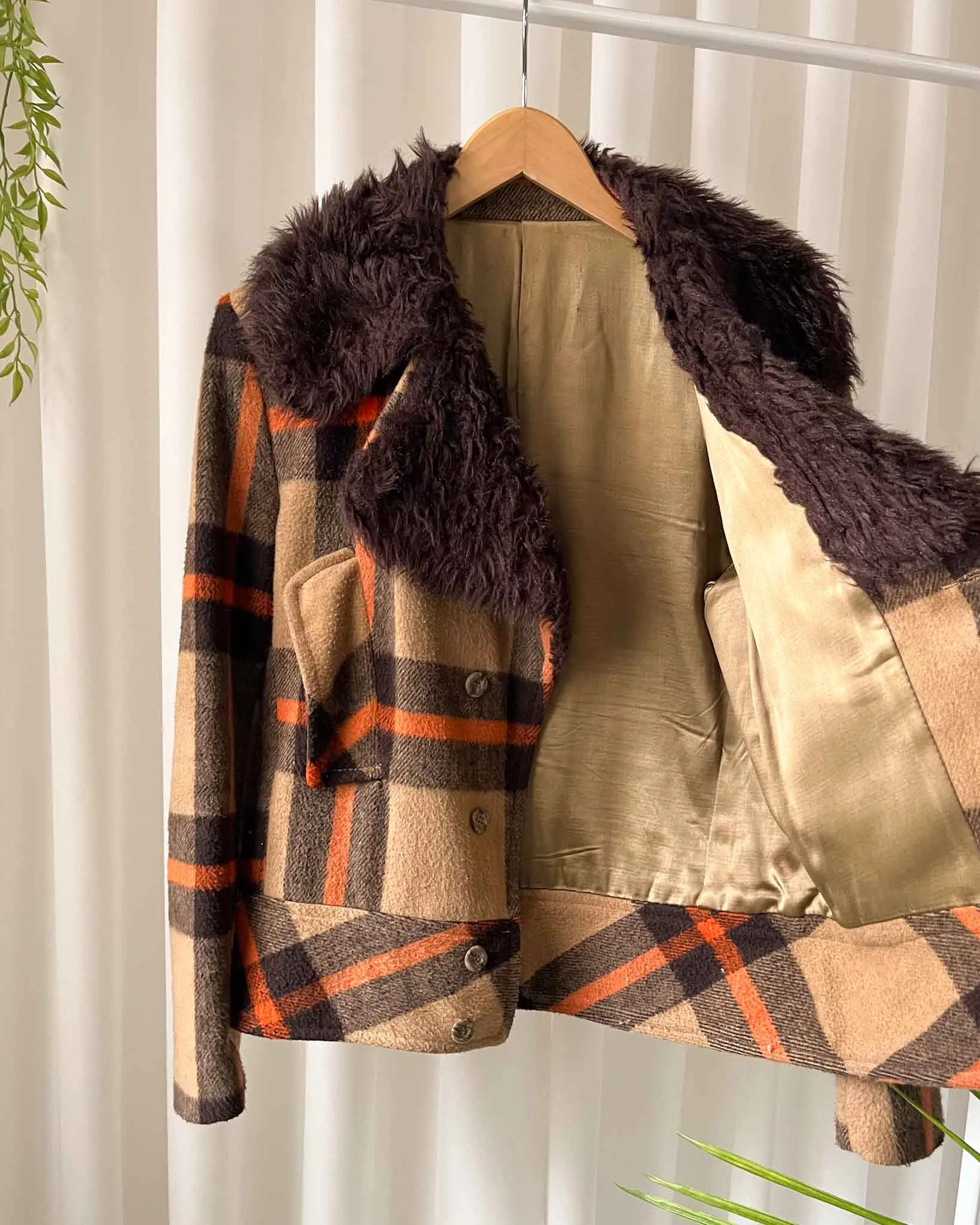 60s Plaid Faux Fur Jacket | M