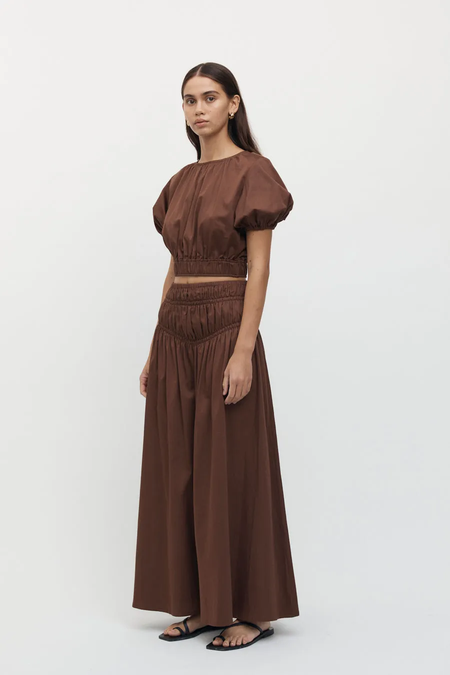 Adrienne Puff Sleeve Crop Top in Chocolate