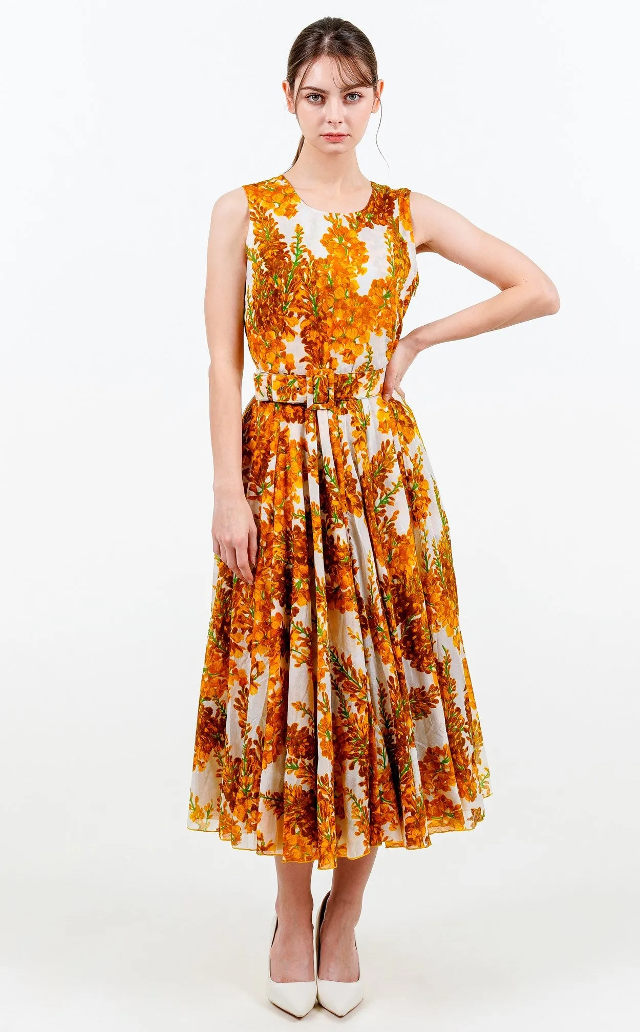 Aster Dress Crew Neck Sleeveless Midi Length Cotton Musola (Wisteria Blossom)