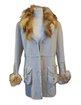 Beige Suede Coat with Detachable Fur Collar