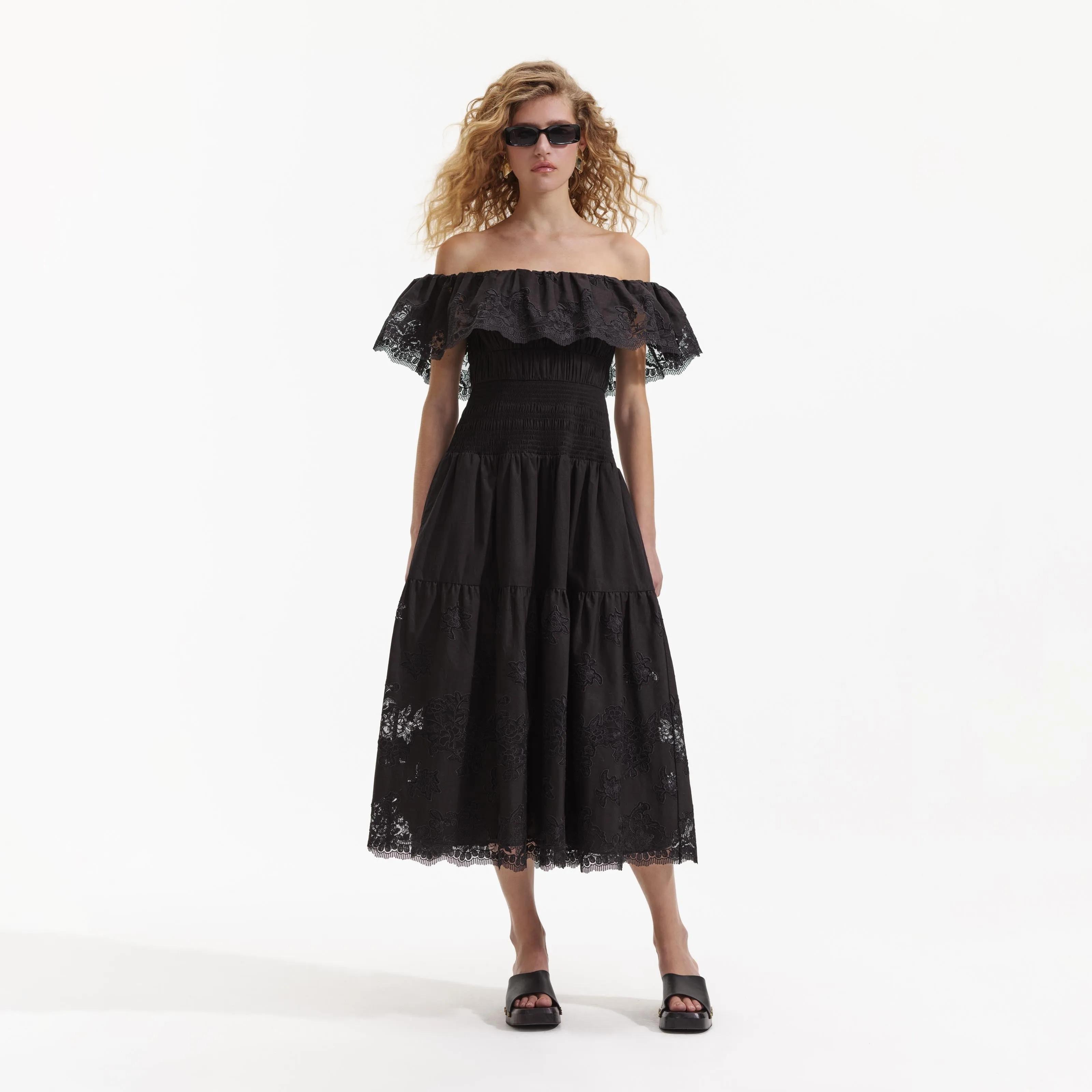 Black Cotton Midi Dress