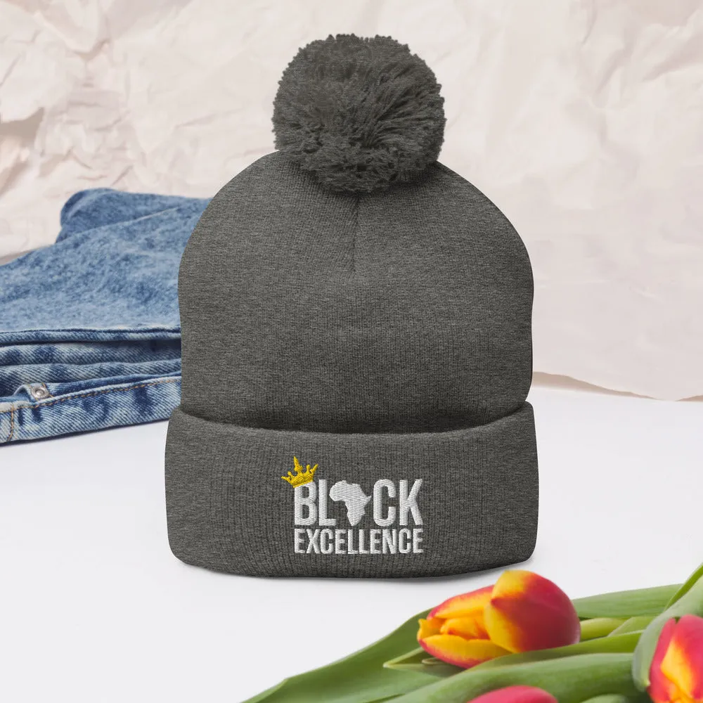 Black Excellence Pom Pom Knit Cap