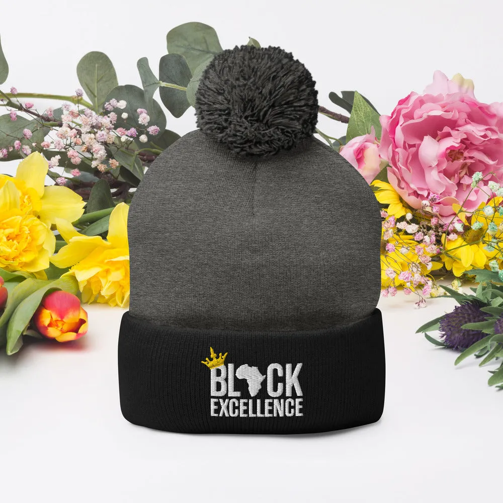 Black Excellence Pom Pom Knit Cap