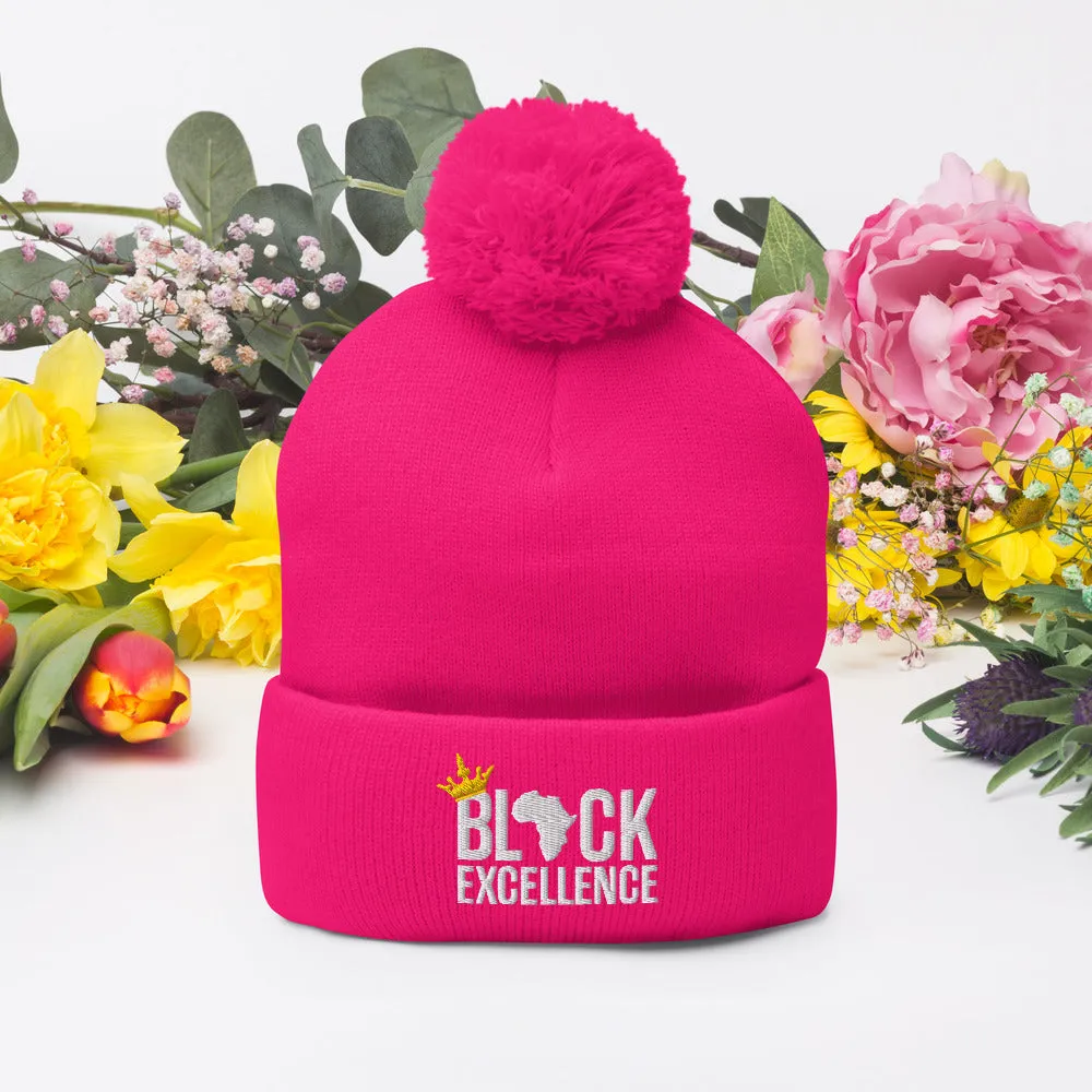 Black Excellence Pom Pom Knit Cap