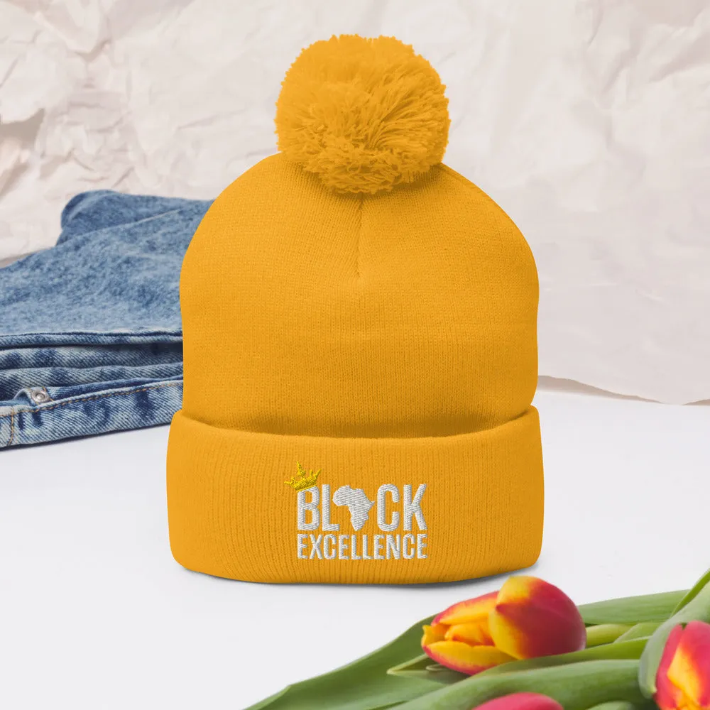 Black Excellence Pom Pom Knit Cap