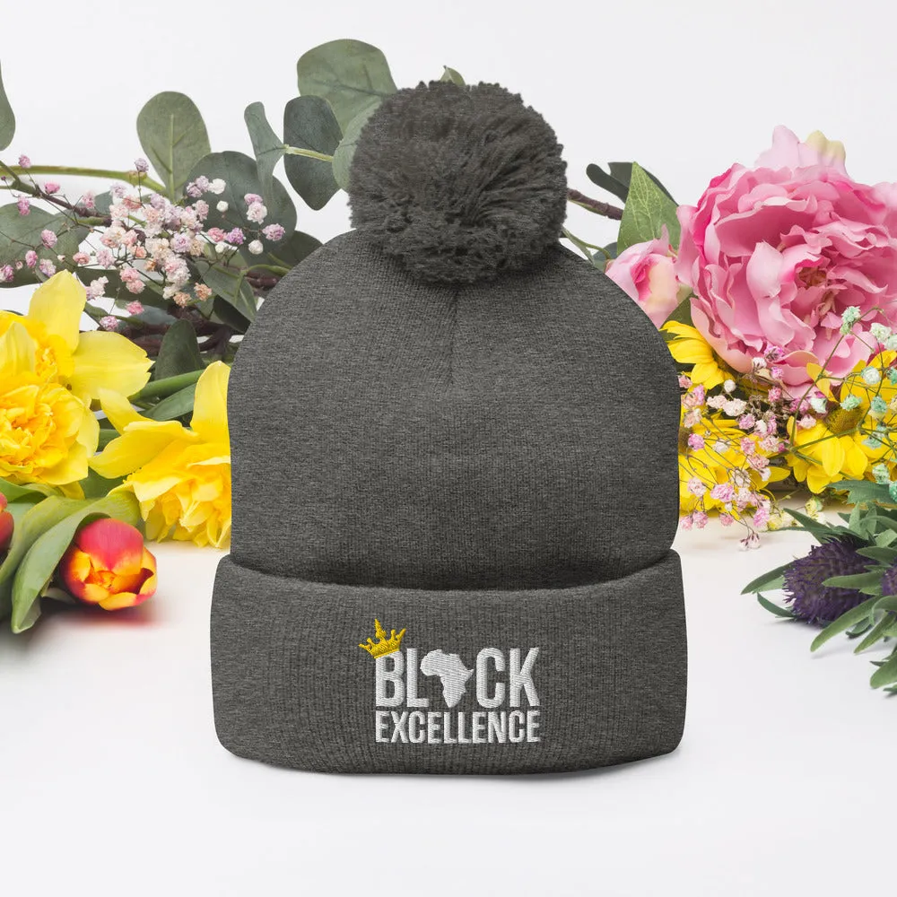 Black Excellence Pom Pom Knit Cap
