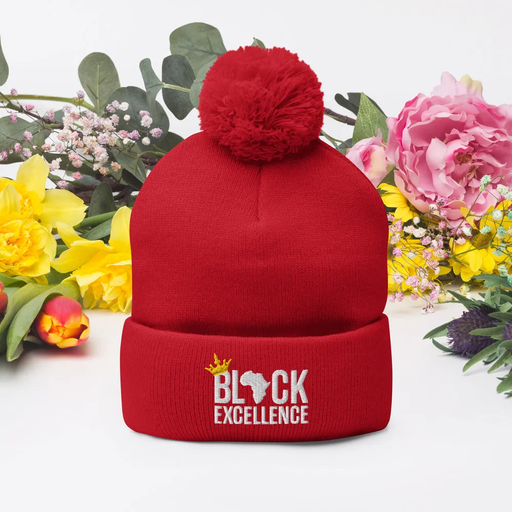 Black Excellence Pom Pom Knit Cap