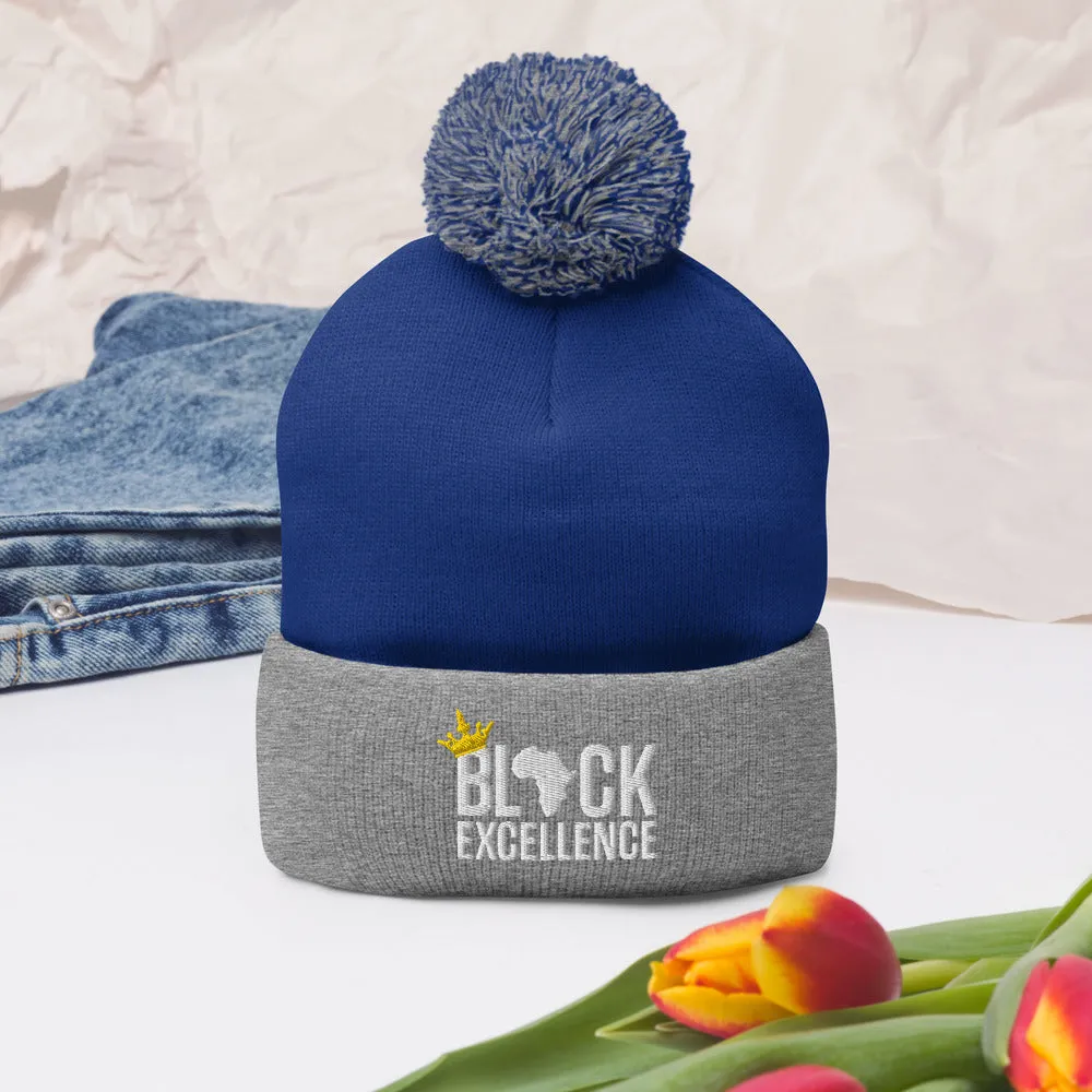Black Excellence Pom Pom Knit Cap