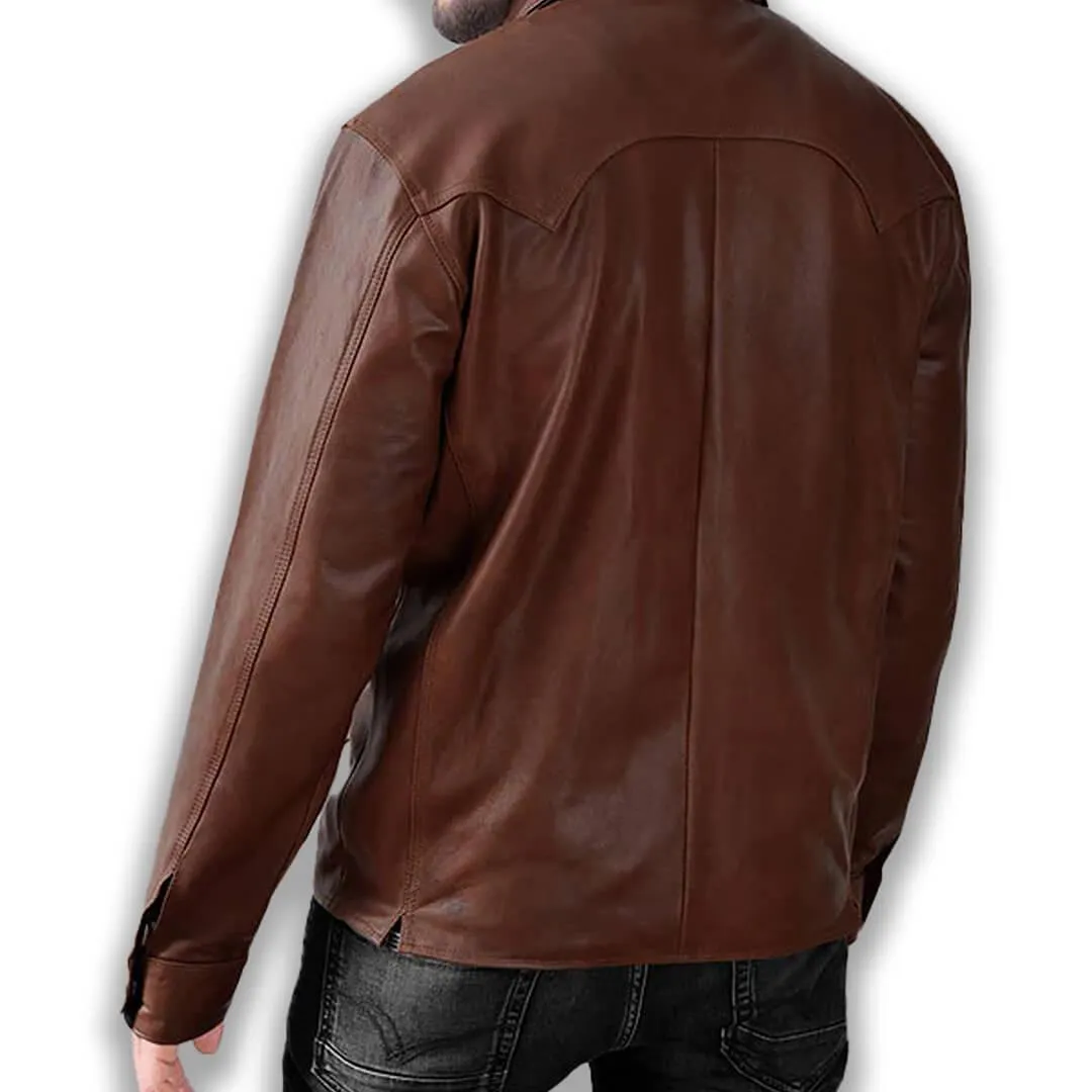 Brown Leather Shirt Men's