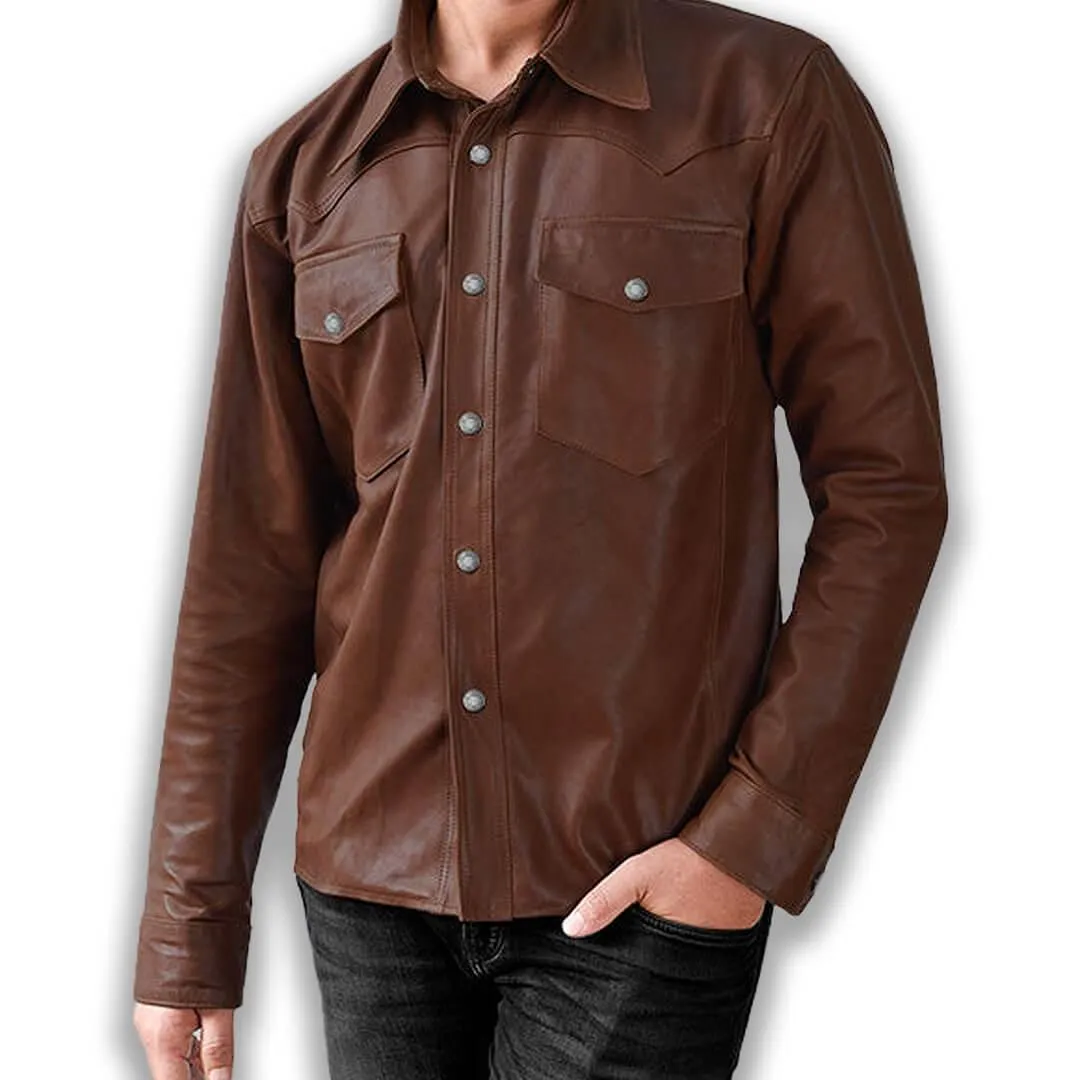 Brown Leather Shirt Men's