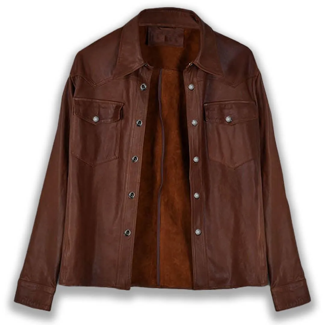 Brown Leather Shirt Men's