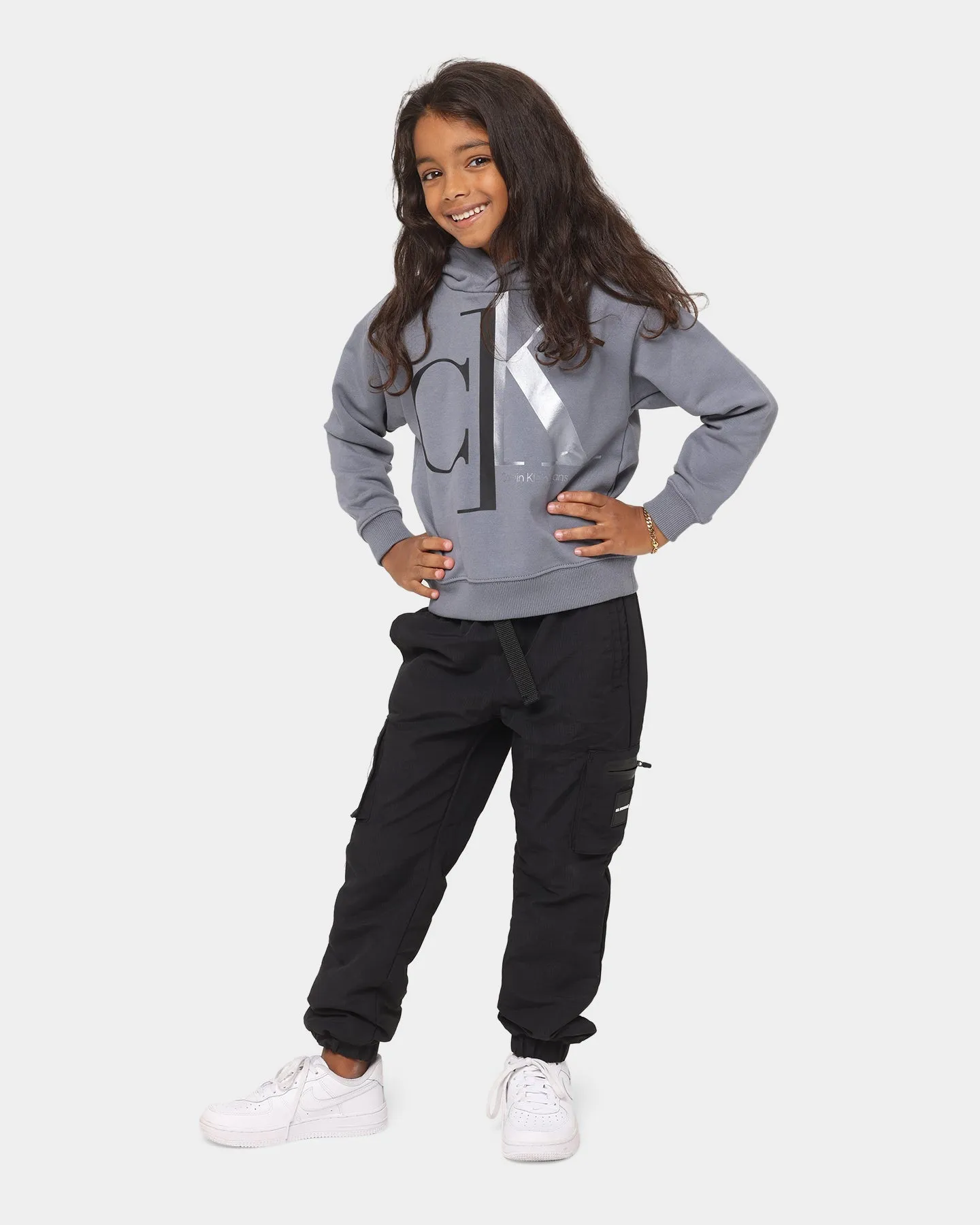 Calvin Klein Kids' Mixed Monogram Relaxed Hoodie Asphalt Grey