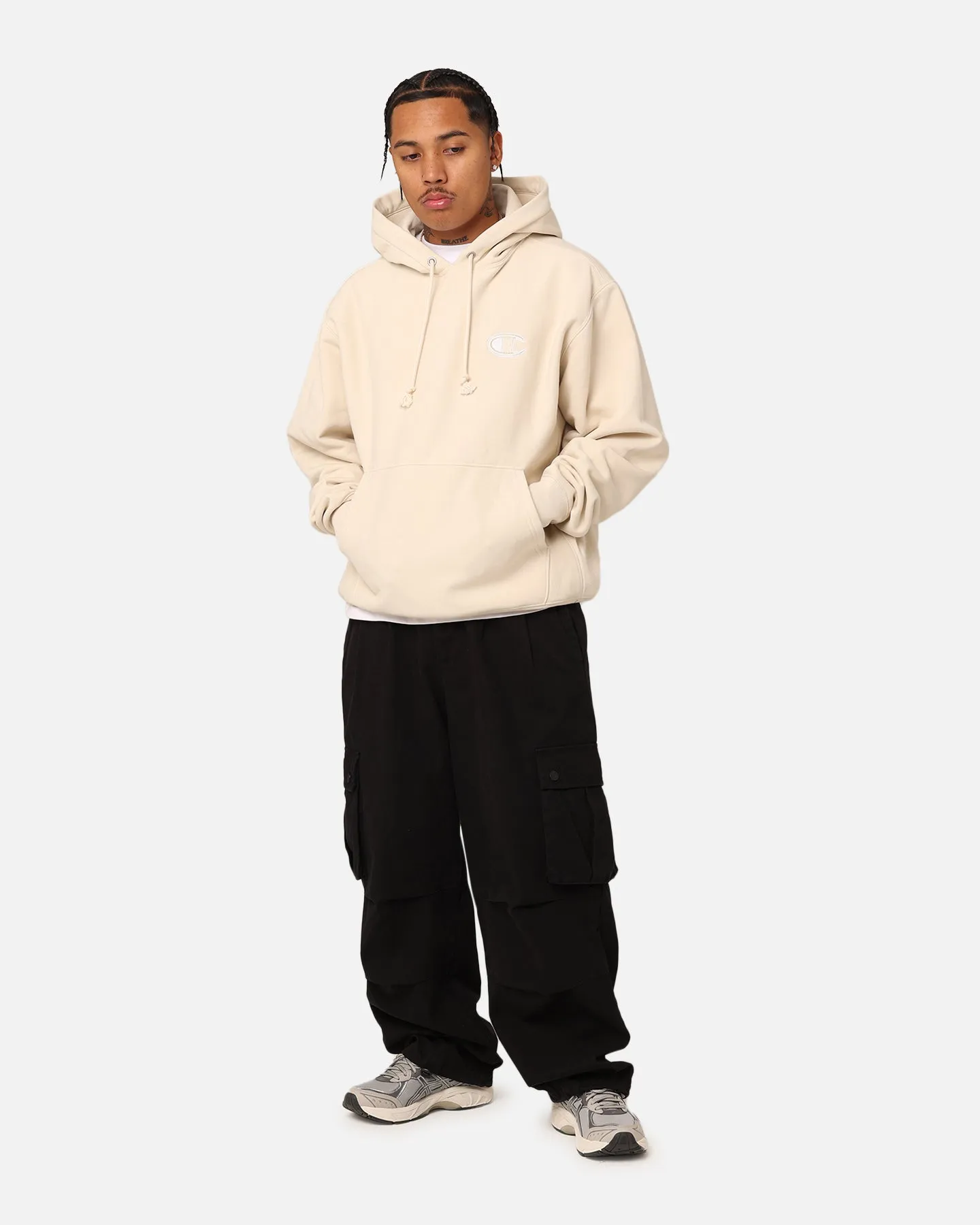 Champion Reverse Weave Big C Hoodie Oat Milk Latte