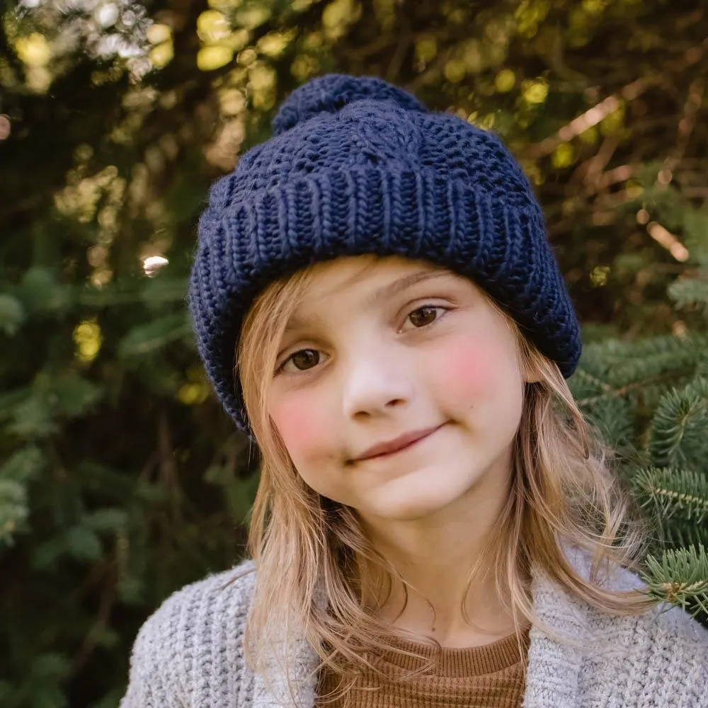 Indigo Cable Knit Beanie Hat