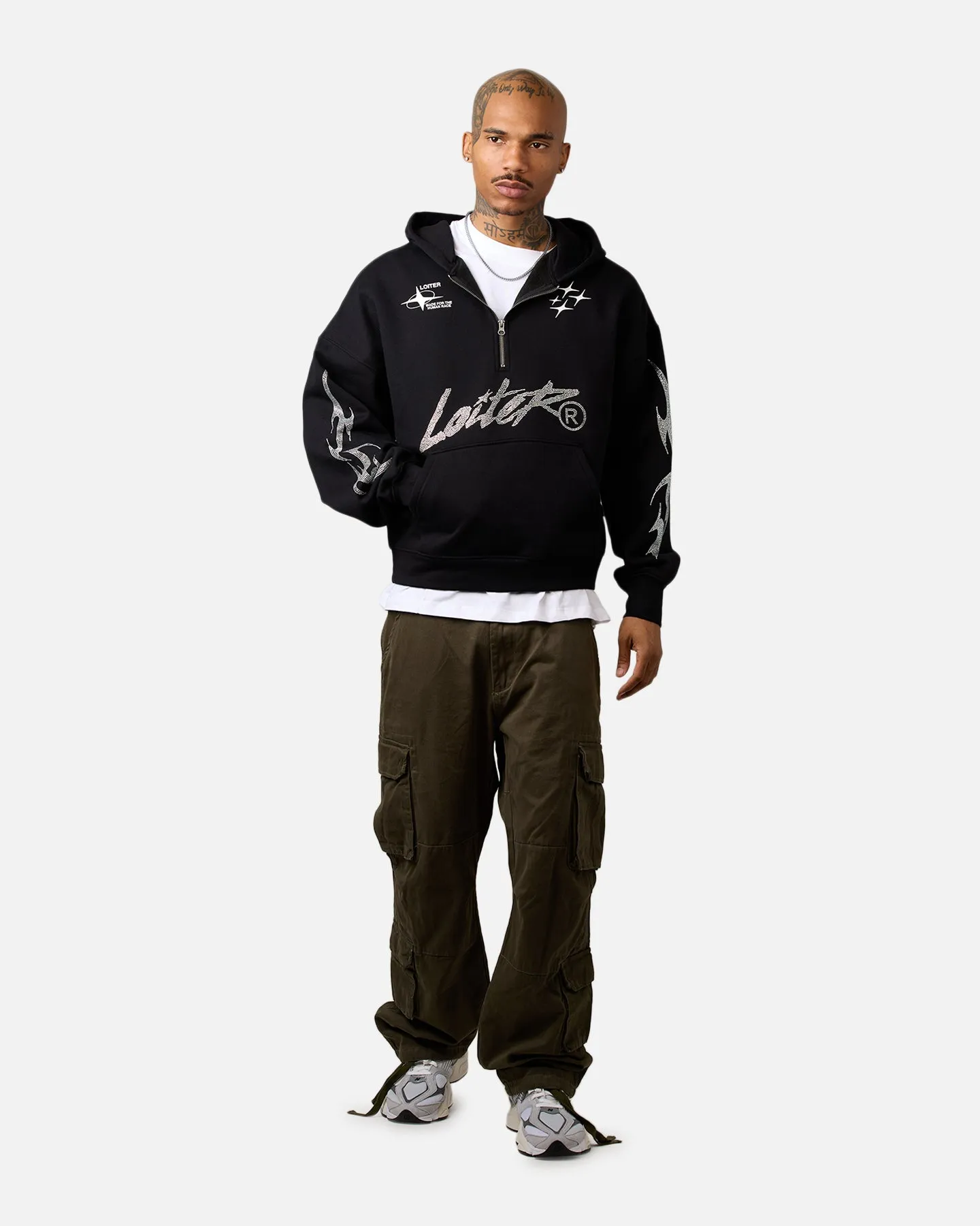Loiter Rave Rhinestone Hoodie Black