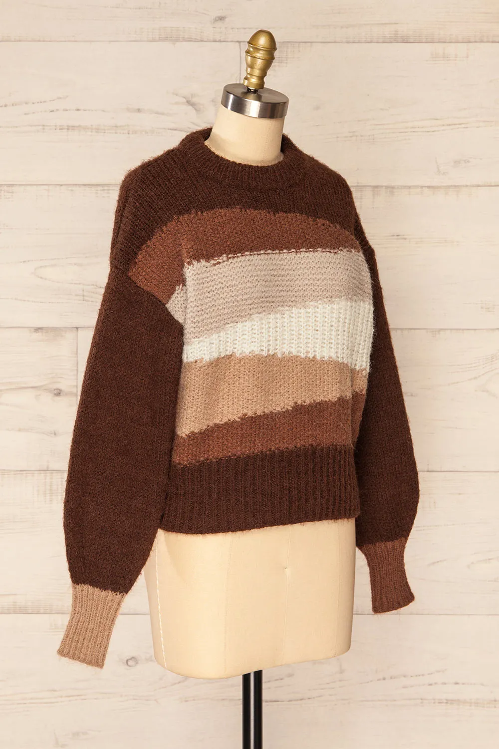 Mogilno Brown | Asymetrical Striped Pattern Knit Sweater