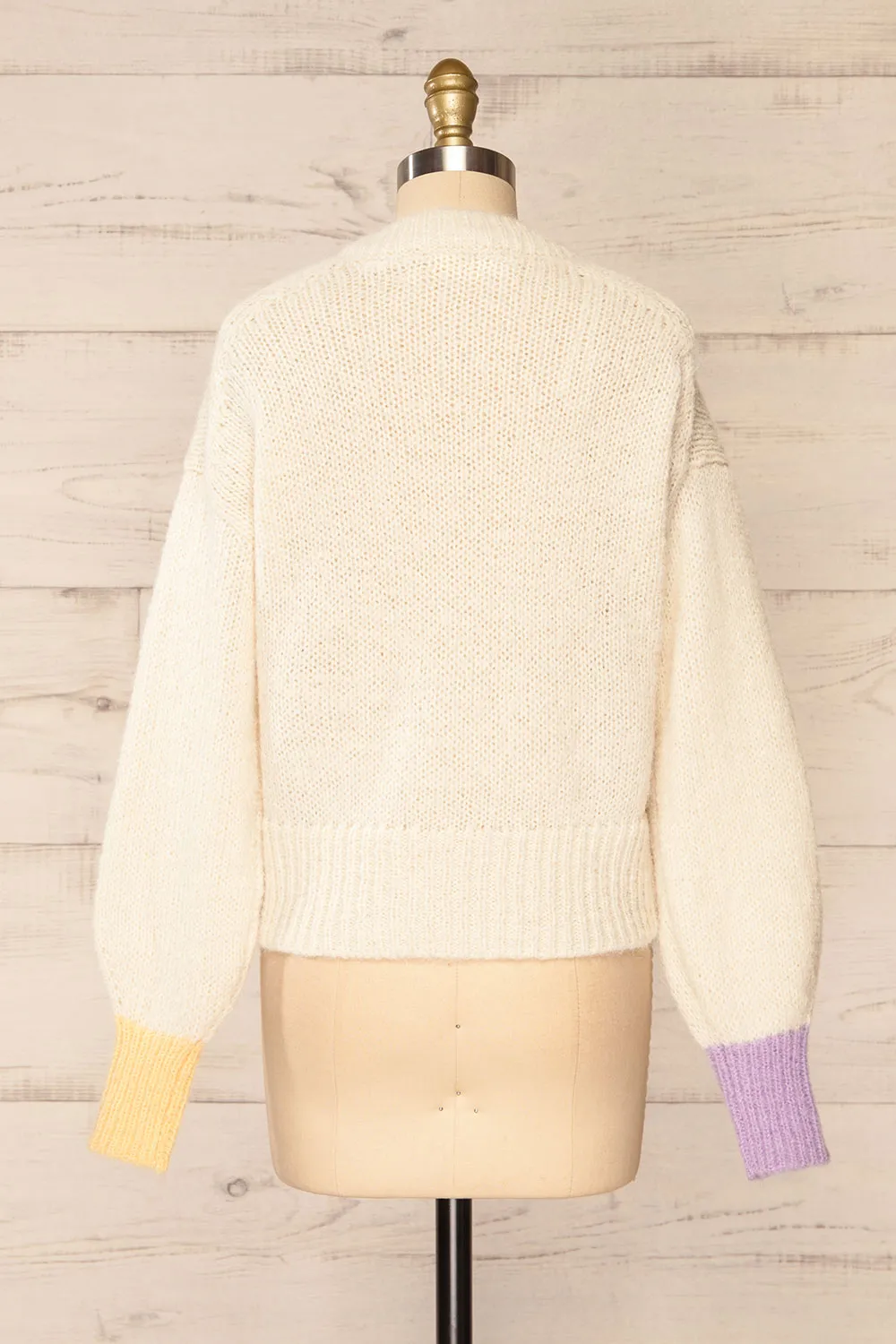 Mogilno Ivory | Asymetrical Striped Pattern Knit Sweater
