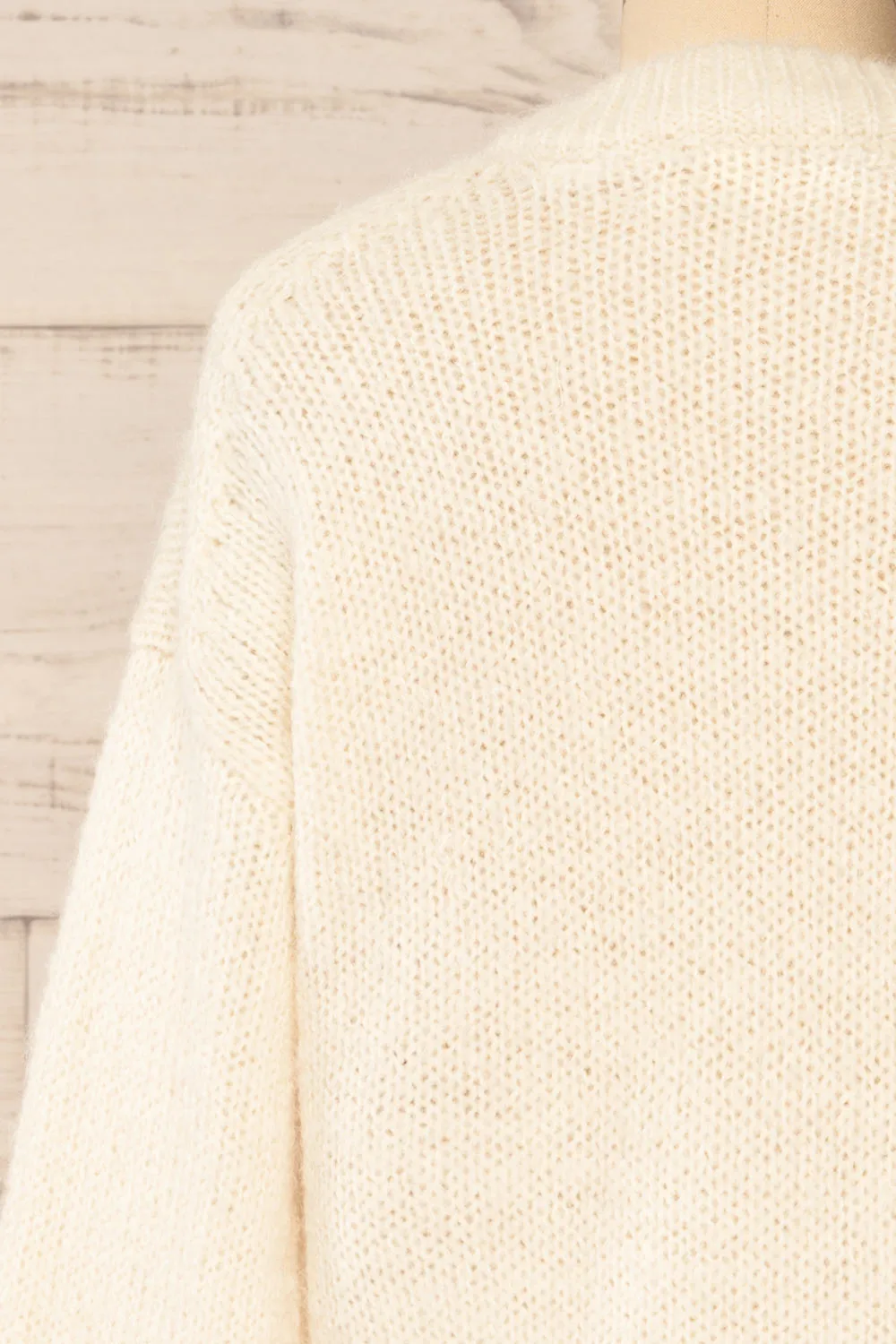 Mogilno Ivory | Asymetrical Striped Pattern Knit Sweater
