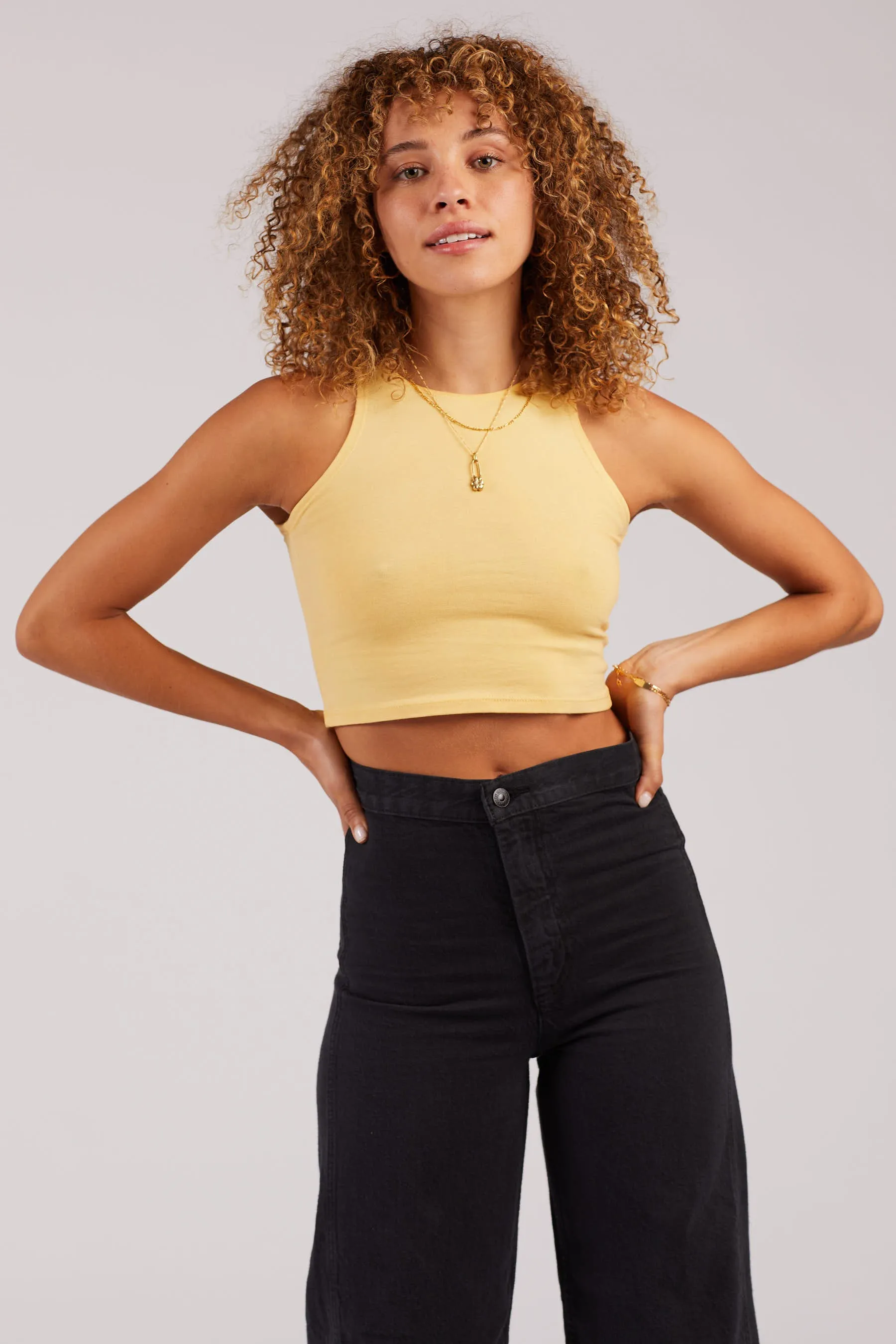 Mustard Muscle Tank Crop