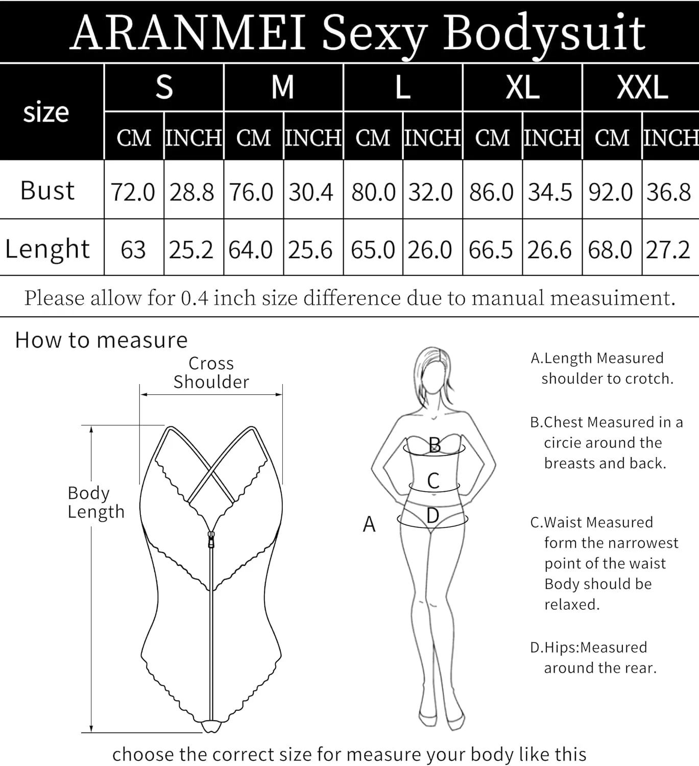 "Aranmei Women's Seductive Lace Snap Crotch Teddy Bodysuit - Deep V Babydoll with Zipper for Ultimate Allure"