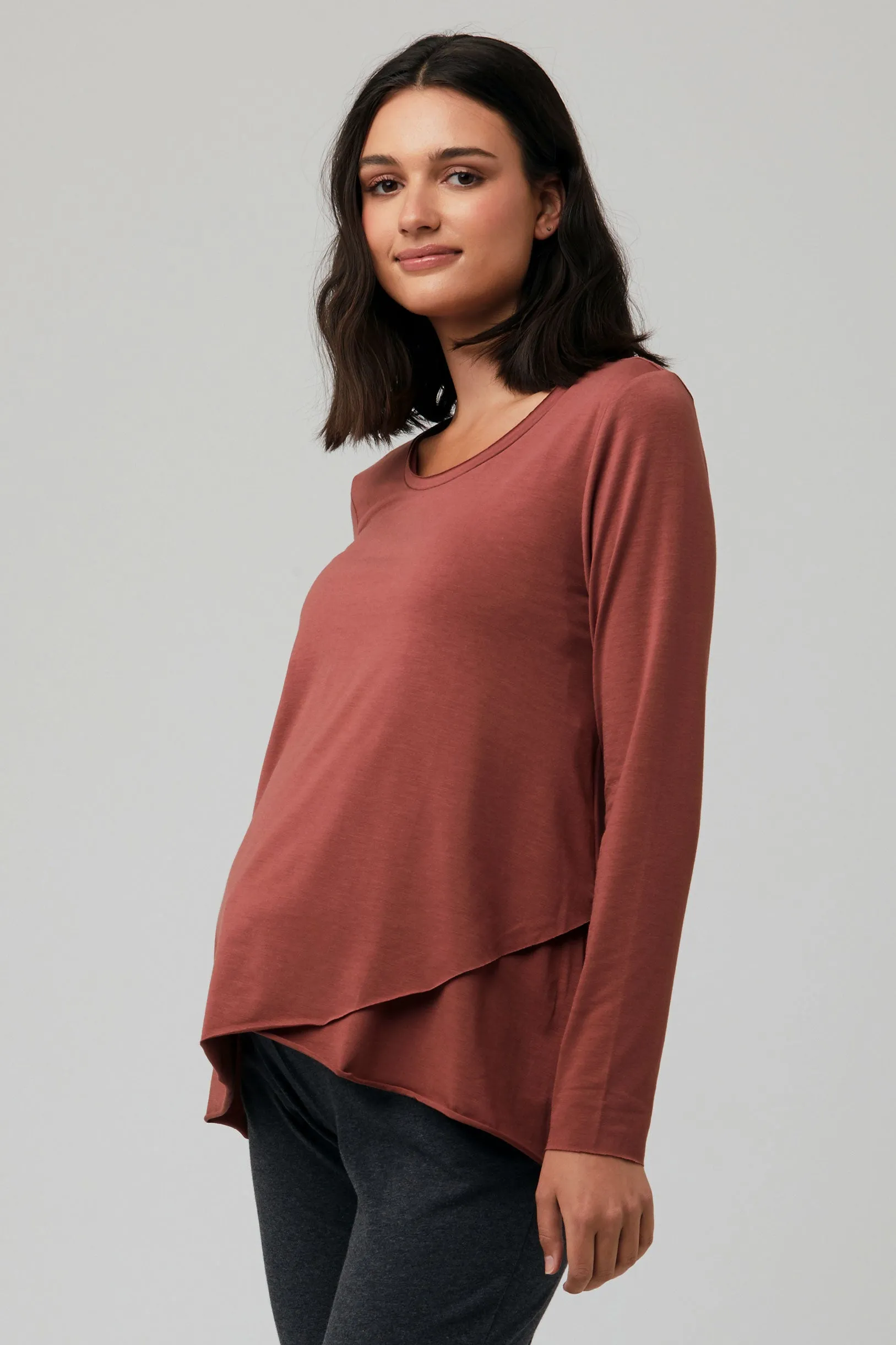 Raw Edge Maternity Nursing Top in Terracotta