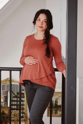 Raw Edge Maternity Nursing Top in Terracotta