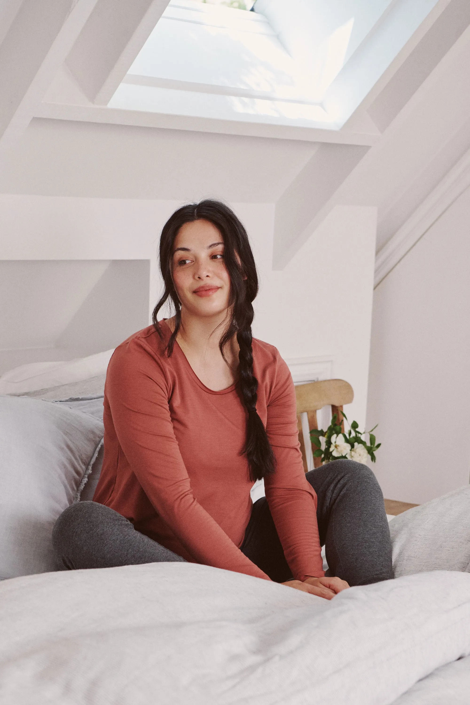 Raw Edge Maternity Nursing Top in Terracotta