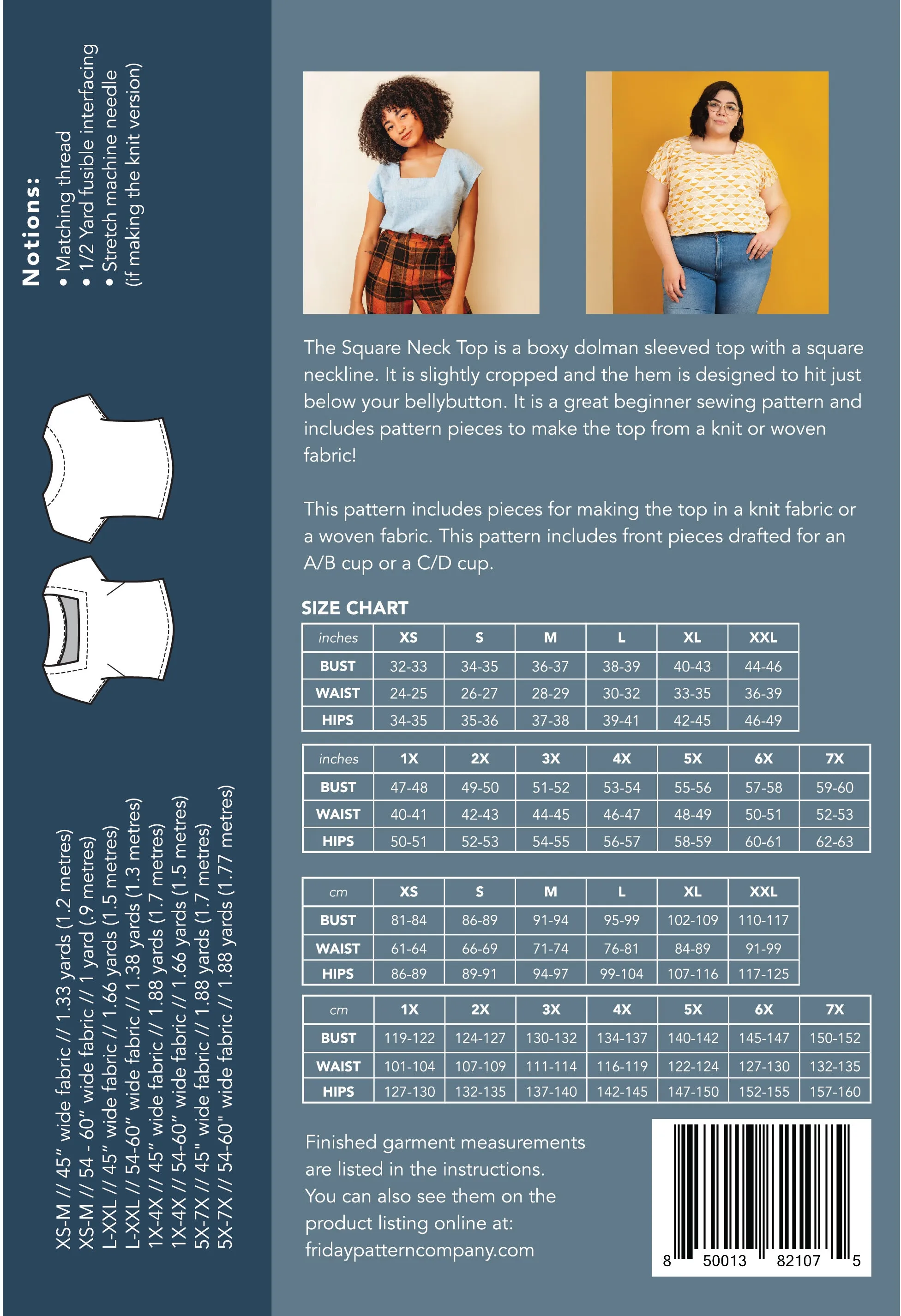 Square Neck Top - Sewing Pattern | Friday Pattern Company