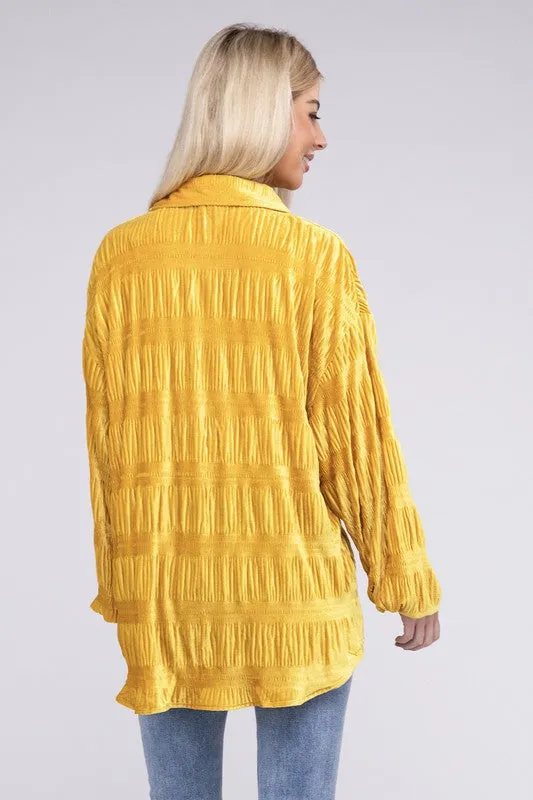 TEEK - Wrinkle Effect Tiered Shirring Velvet Shirt
