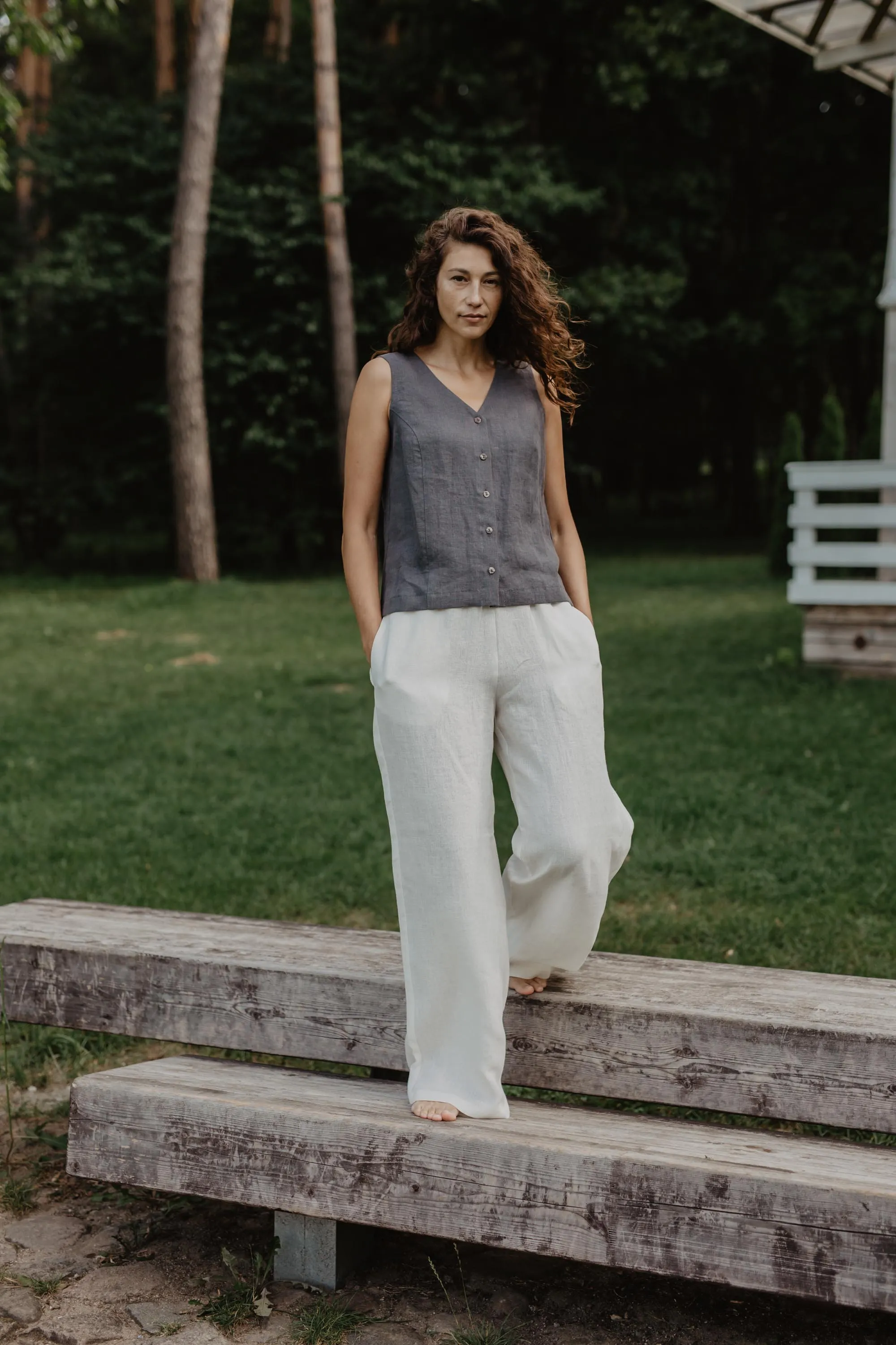 Tunis Linen Button Top