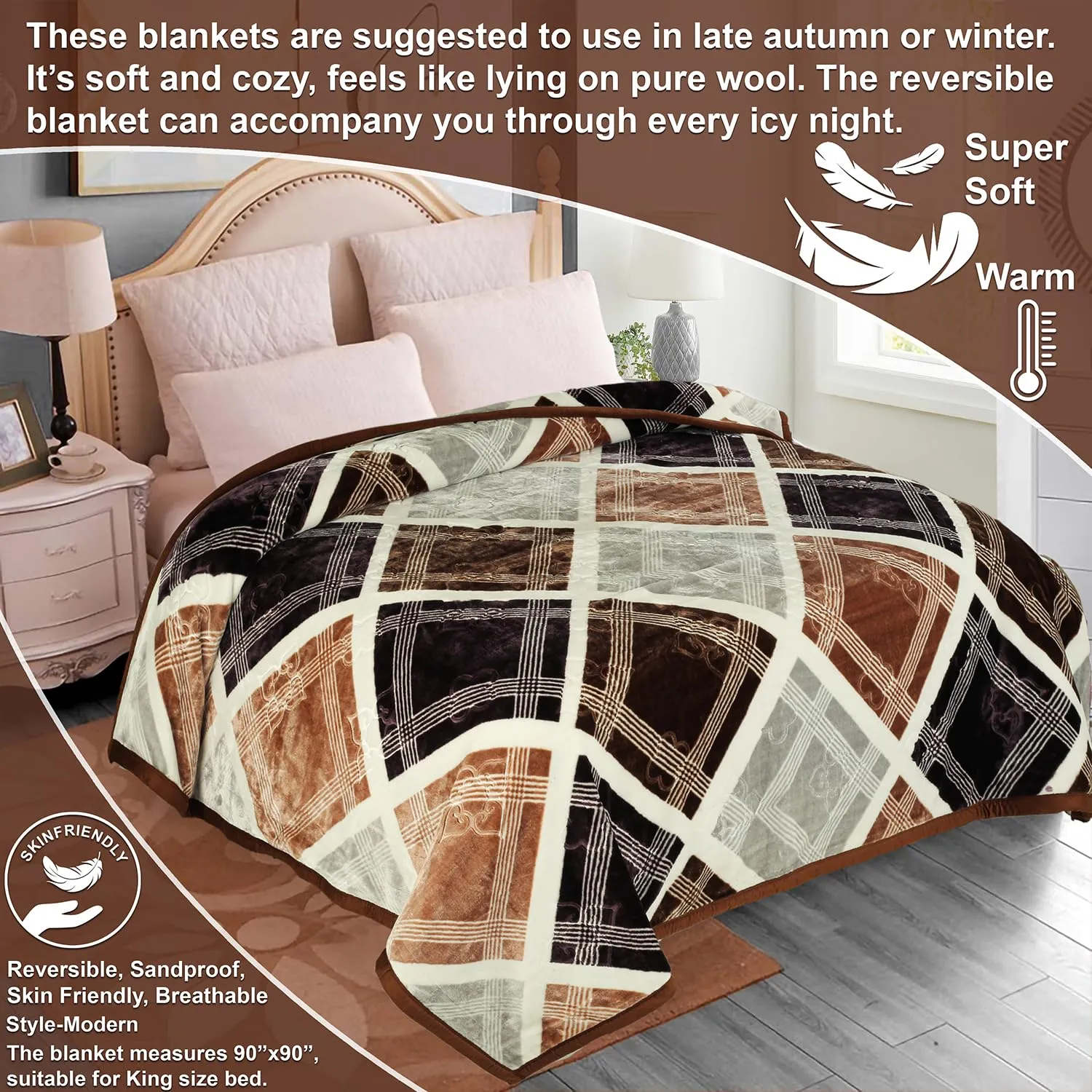 VAS COLLECTIONS® Premium Soft Mink Blanket - Warm & Cozy, King Double Bed, Plush Fleece for Bed, Couch, Sofa - Luxurious Winter Blanket 3.5Kg multi5