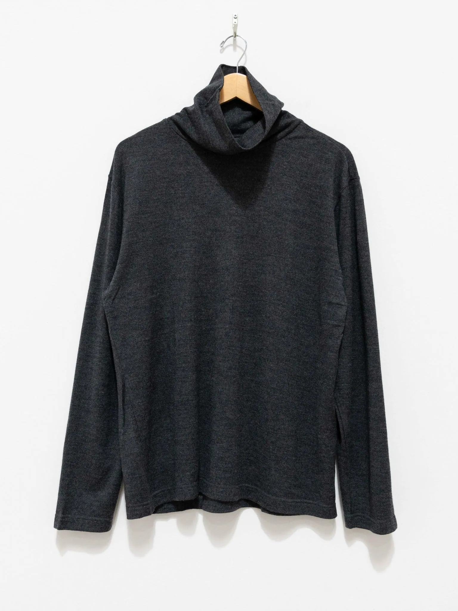 Washable Milled Wool Jersey Turtleneck Knit - Charcoal