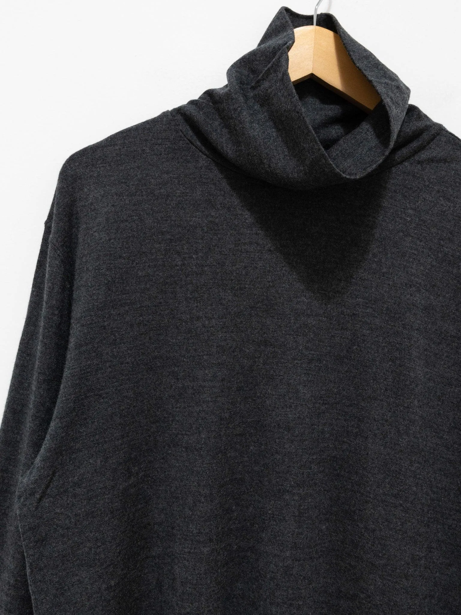 Washable Milled Wool Jersey Turtleneck Knit - Charcoal