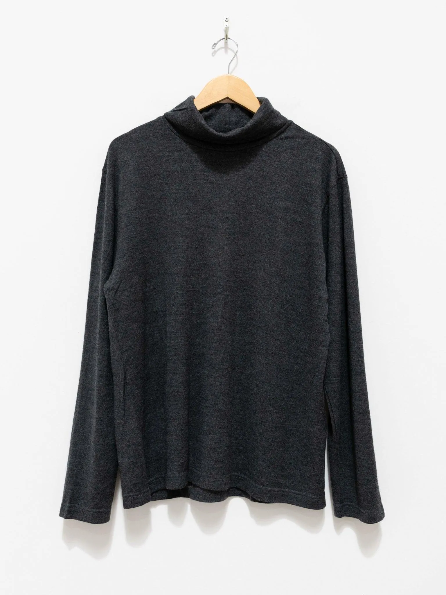 Washable Milled Wool Jersey Turtleneck Knit - Charcoal