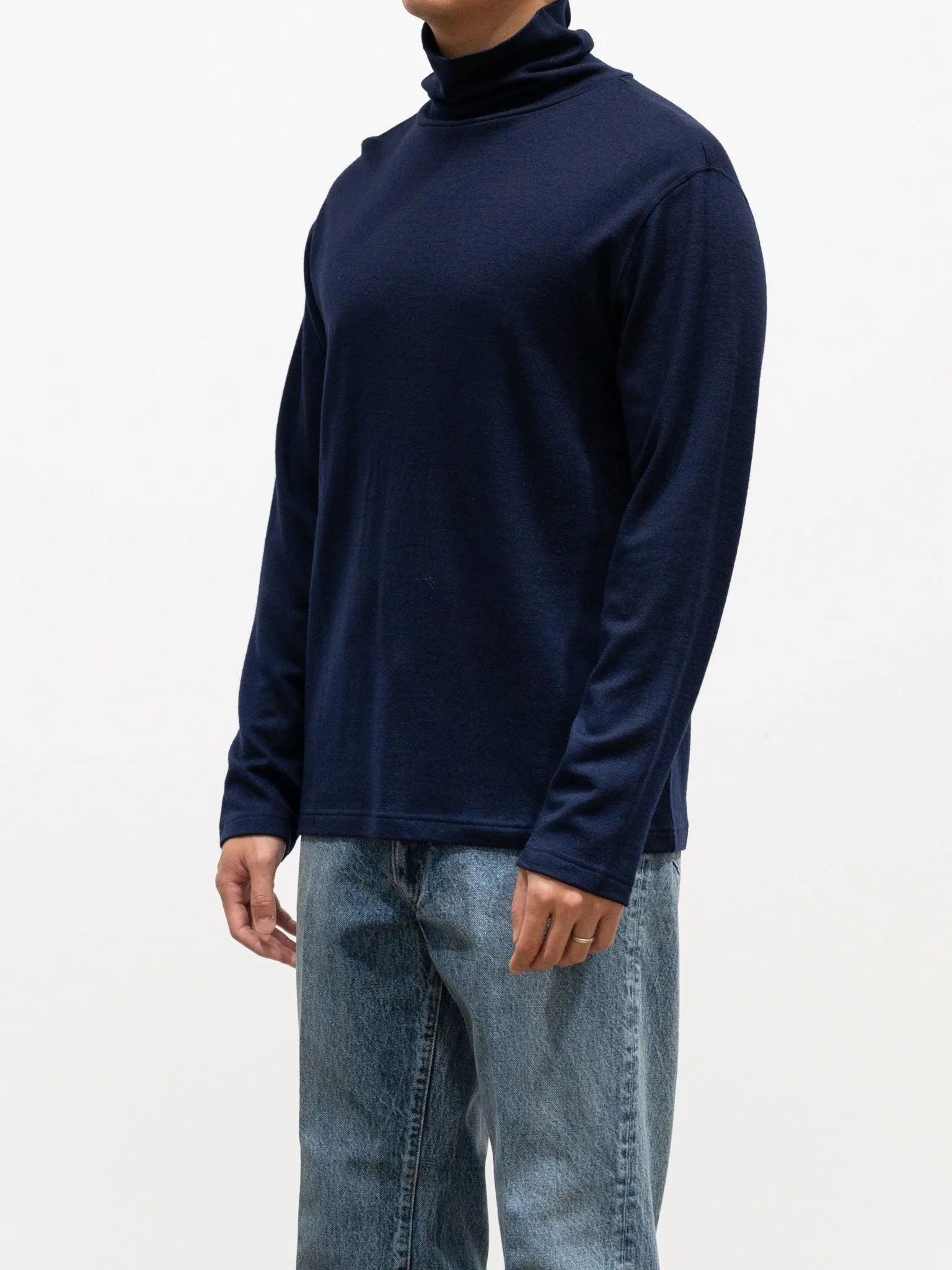 Washable Milled Wool Jersey Turtleneck Knit - Charcoal