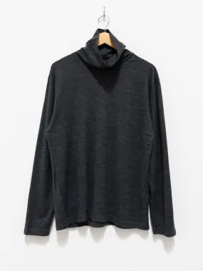 Washable Milled Wool Jersey Turtleneck Knit - Charcoal