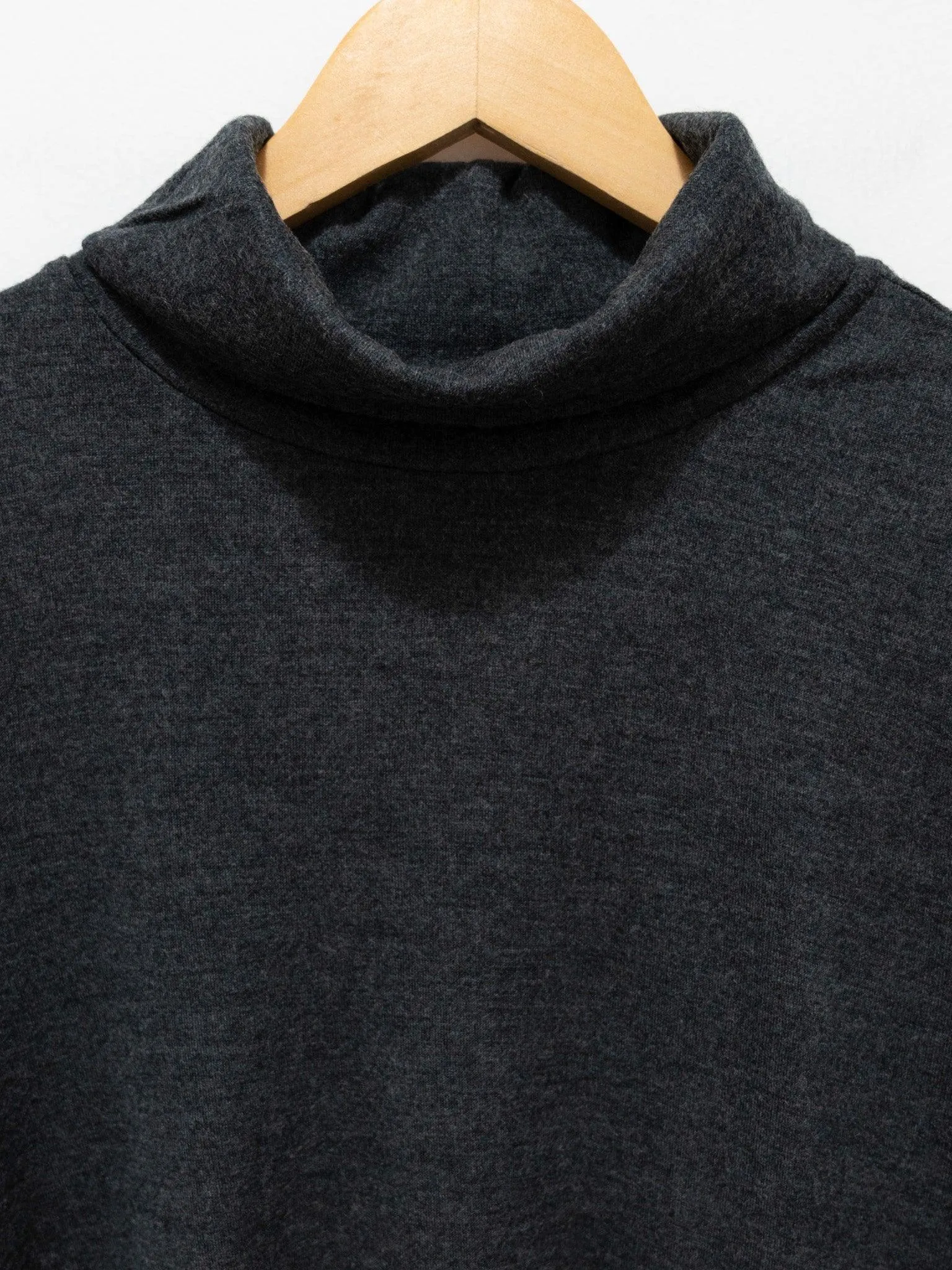 Washable Milled Wool Jersey Turtleneck Knit - Charcoal