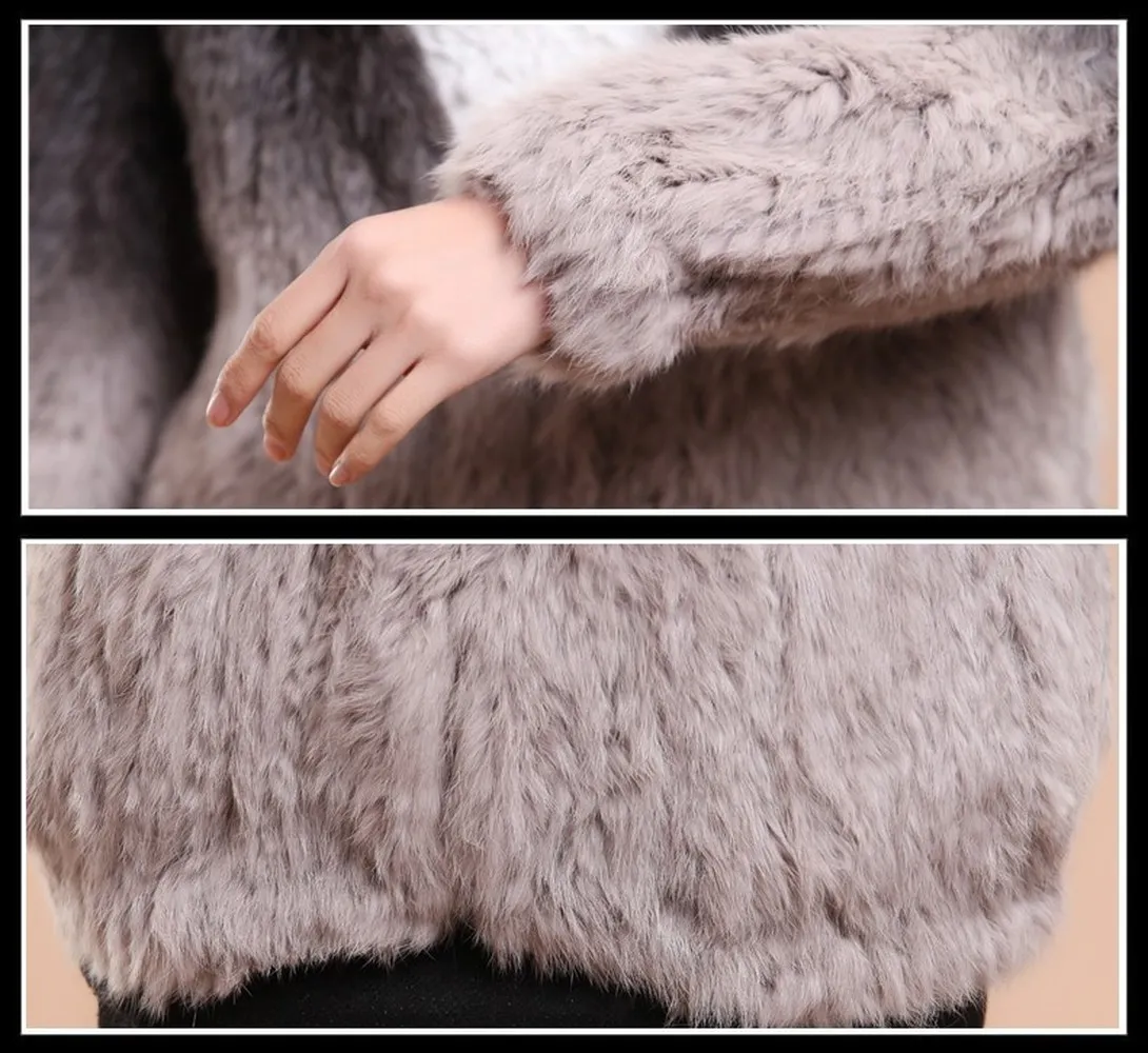 Women's Rabbit Fur Coat Knitted Gradient Color Natural  Fur Coat Female