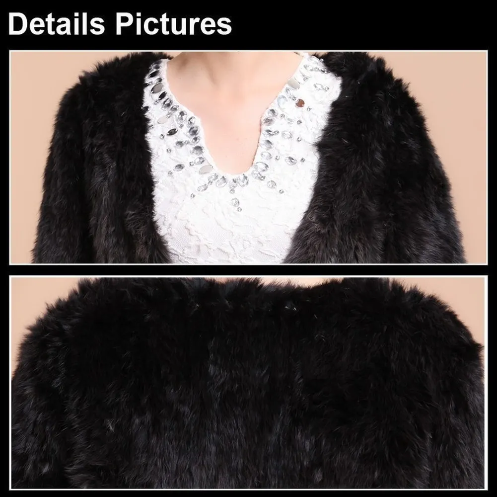 Women's Rabbit Fur Coat Knitted Gradient Color Natural  Fur Coat Female