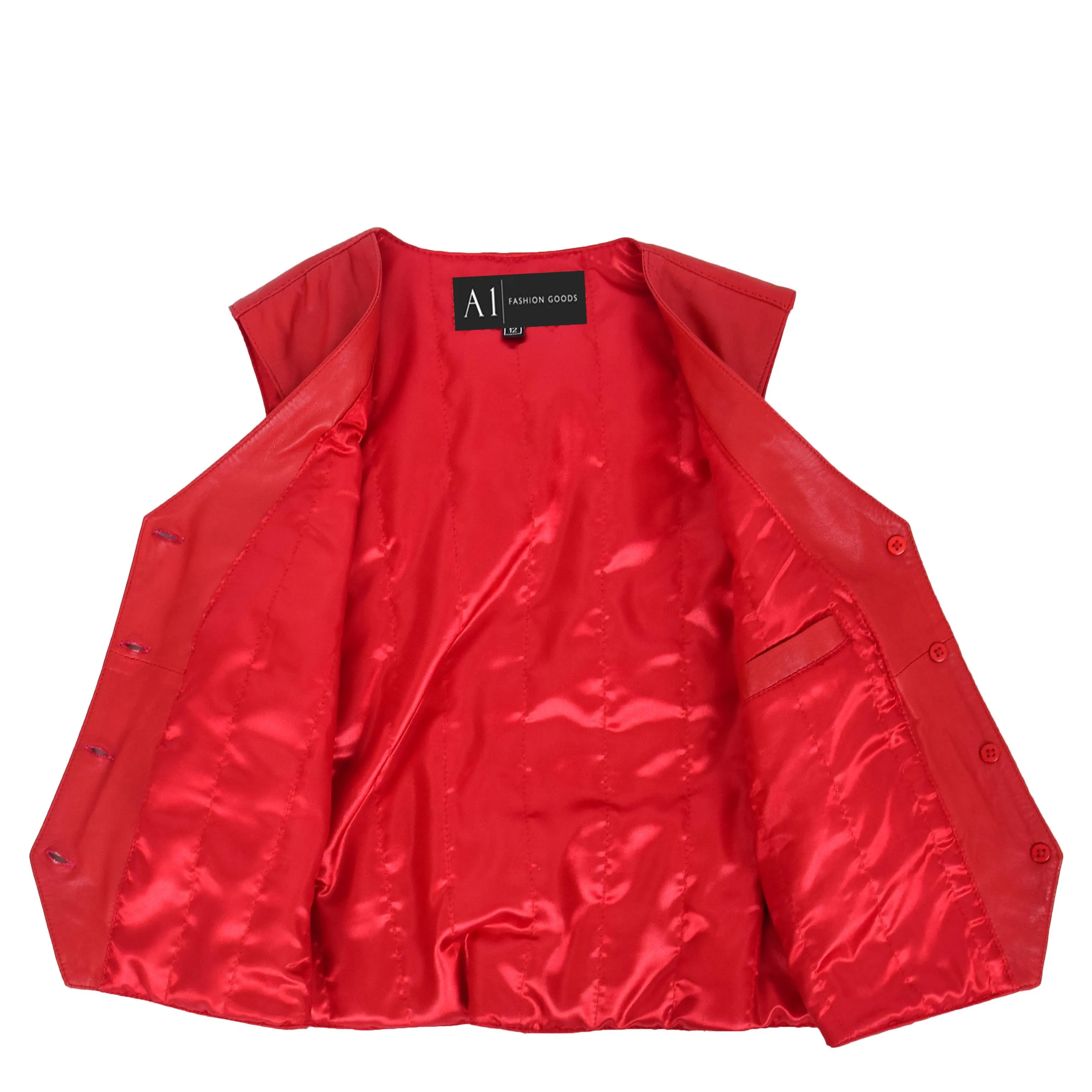 Womens Soft Leather Waistcoat Slim Fit Vest Classic Gilet Katy Red