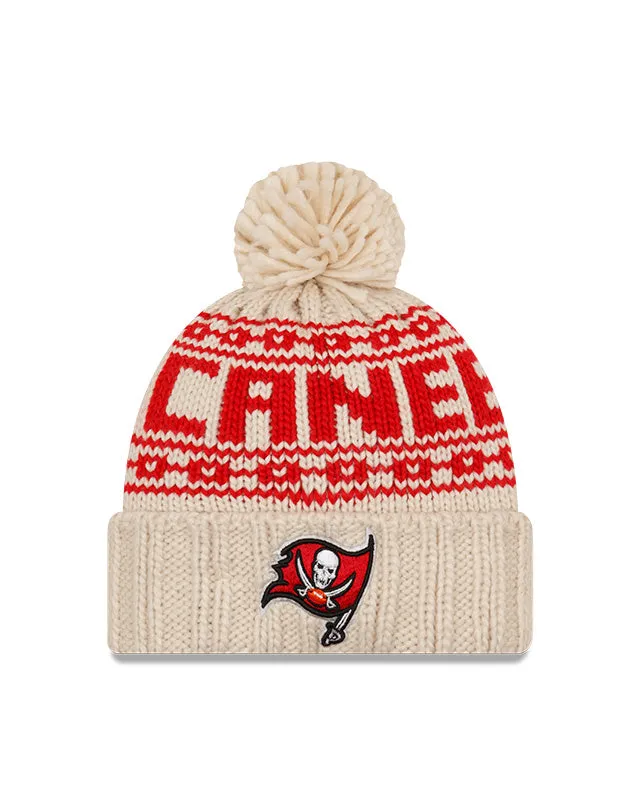 Women's Tampa Bay Buccaneers New Era 2021 NFL Sideline Pom Cuffed Knit Hat - Natural