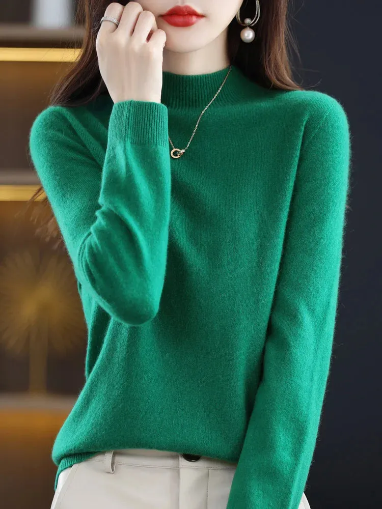Wool Sweater Mock-Neck Long Sleeve Pullover
