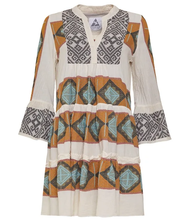 Zakar Midi Dress in Tan/Aqua/Black